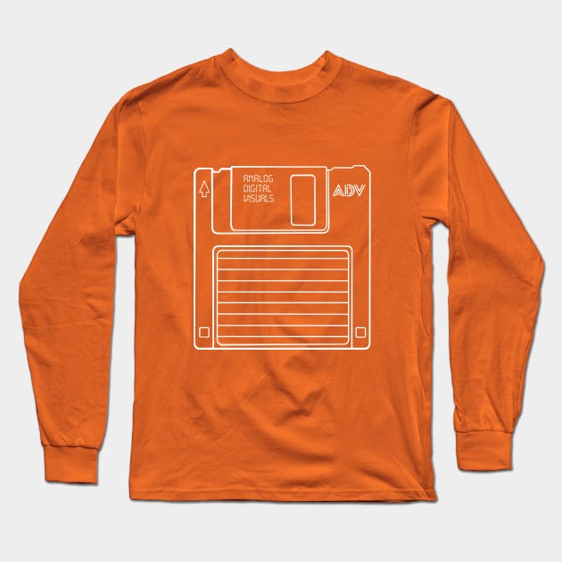 Floppy Disk (White Lines) Analog/ Computer Long Sleeve T-Shirt by Analog Digital Visuals